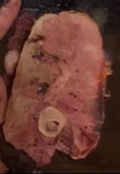 Honey Pot Farmstead Mangalitsa ham steak cooking for breakfast
